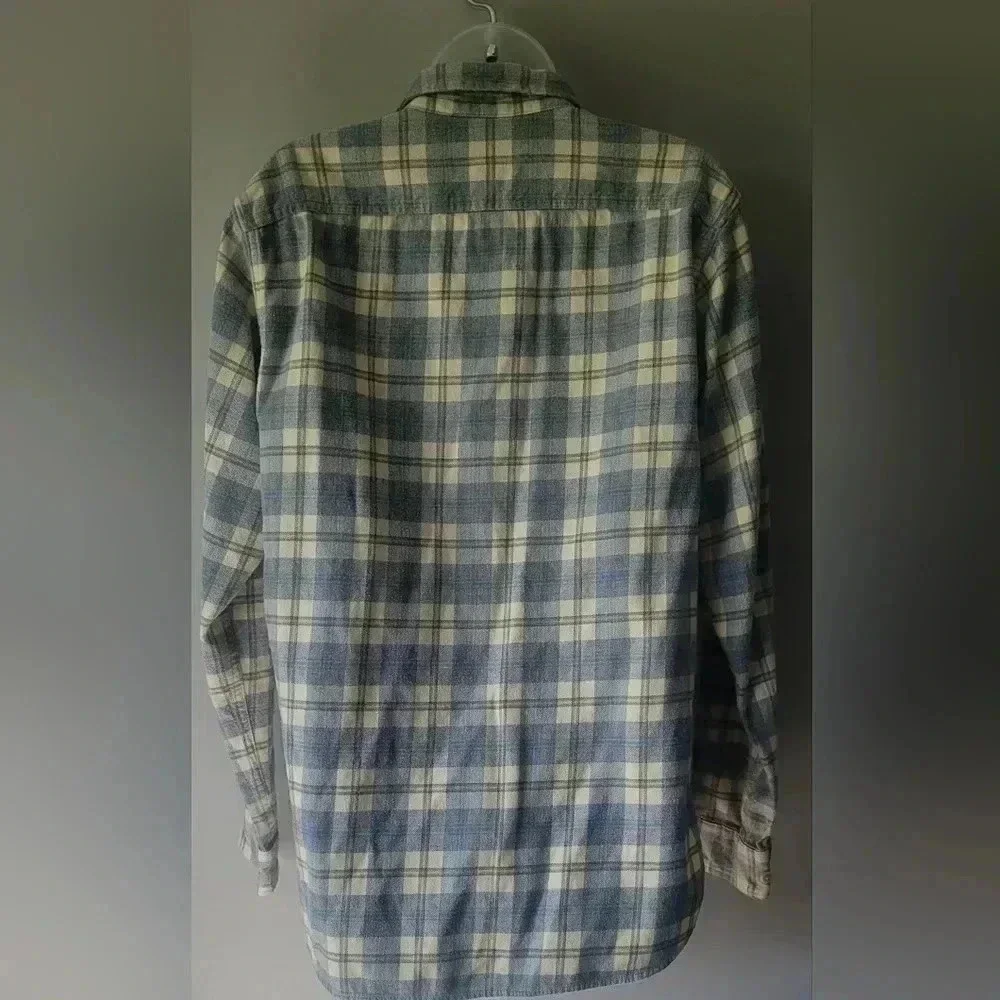 Eddie Bauer cozy pastel yellow & blue flannel shirt size medium - Picture 7 of 9